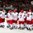 MINSK, BELARUS - MAY 12: Belarus players celebrate after a 4-3 preliminary round win over Switzerland at the 2014 IIHF Ice Hockey World Championship. (Photo by Andre Ringuette/HHOF-IIHF Images)

